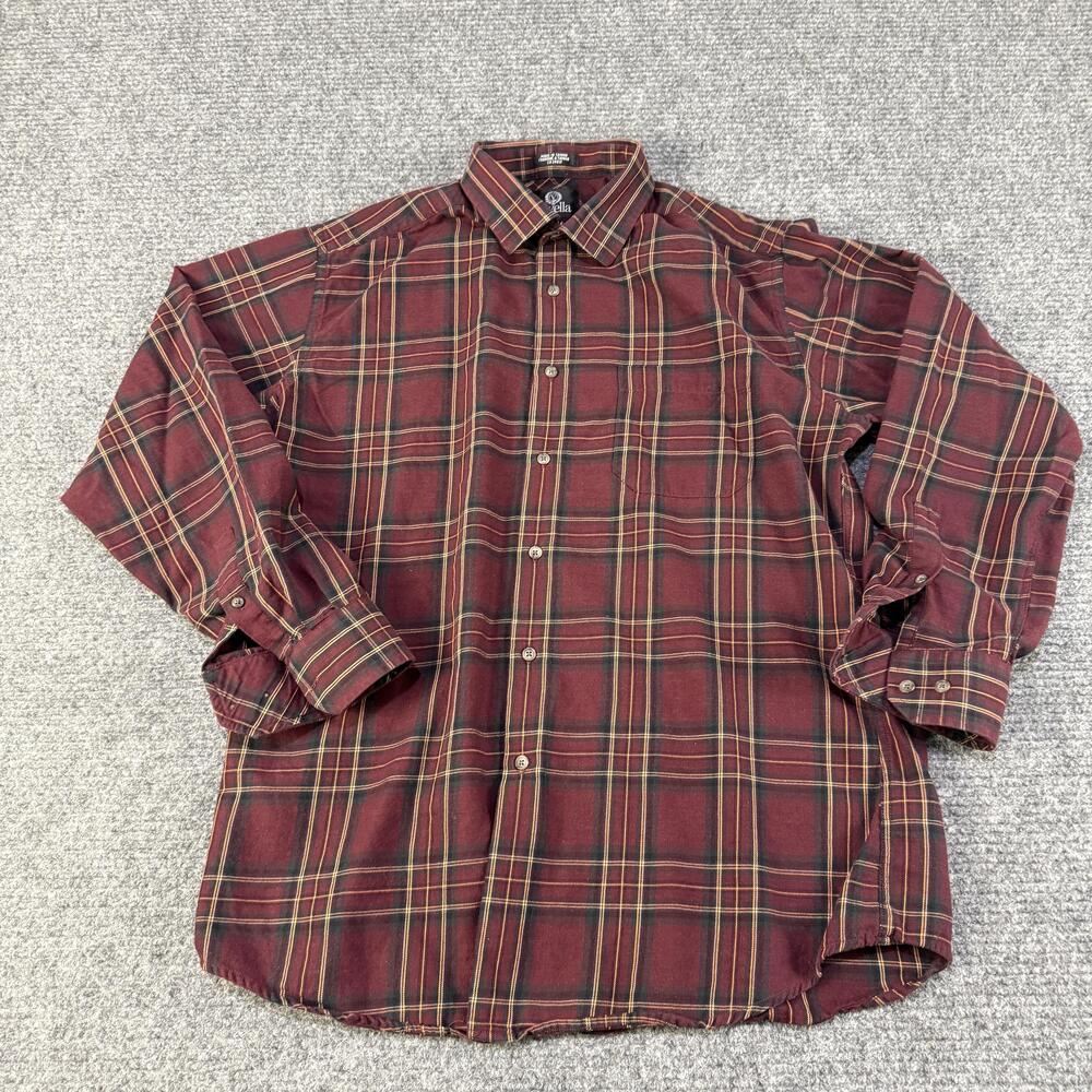 Viyella Shirt Mens Large Burgundy Plaid Cotton Wool Button Front Casual